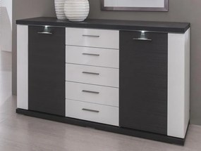 Široká komoda Caracas typ 21, grafit/biely lesk, s osvetlením