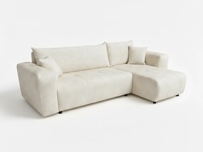 AKCIA Krémová rozkladacia rohová pohovka SORELA, obojstranná + 2 vankúšiky zadarmo II. akosť