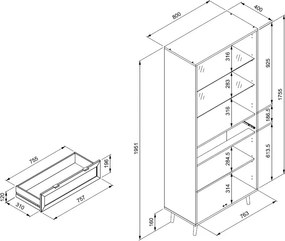 Vysoká vitrína Vienna, čierna/výplet