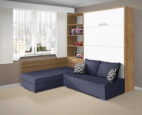 Nabytekmorava Sklápacia posteľ s pohovkou VS 21075 - 200x140 cm farba pohovky: Modrá, Typ farebného prevedenia: Orech lyon / dvere biele