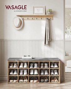 Sedačka na topánky, regál na topánky s sedacou plochou, 30×105×48 cm, tyrkysovo-hnedá–šedá