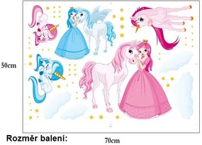 Veselá Stena Samolepka na stenu na stenu Princezná a jednorožec