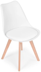 ModernHome Sada 4 stoličiek do obývačky a jedálne s vankúšom, ekokoža - Biely