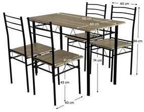 Jedálenský set Metabolicas (dub sonoma + čierna) (pre 4 osoby). Vlastná spoľahlivá doprava až k Vám domov. 1116415