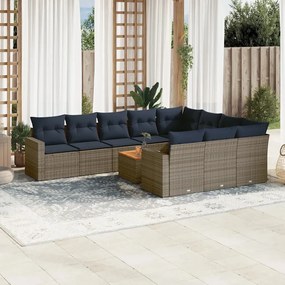 vidaXL 11-dielna záhradná sedacia súprava s podložkami polyratan sivá