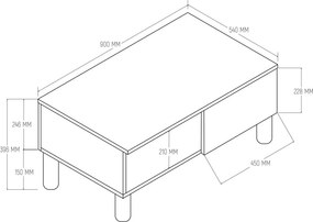 Moderný konferenčný stolík s úložným priestorom - biely/dubový obývačkový stolík s MDF membránovými dvierkami