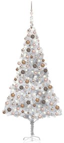 Umelý vianočný stromček s LED a guľami 240 cm strieborný PET 3077612
