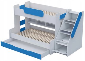 Detská poschodová posteľ s rozšíreným spodným lôžkom a šuplíkom SEGAN bielo-šedá - 200x90/120 cm