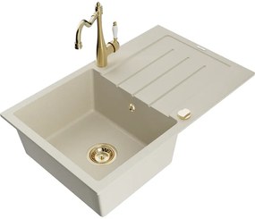 Mexen Bruno, granitový drez 795x495x200 mm, 1-komorový a drezová batéria Carla, béžová, 6513-69-670700-50