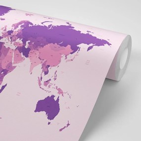 Samolepiaca tapeta detailná mapa sveta vo fialovej farbe - 225x150
