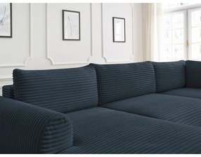 Tmavomodrá menčestrová rozkladacia rohová pohovka (ľavý roh/do "U") Lucien – Bobochic Paris