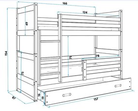 Poschodová posteľ RICO 2 - 160x80cm - Biely - Modrý