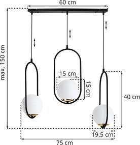 Závesné svietidlo Florence, 3x biele sklenené tienidlo, b/g, UI