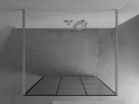 Mexen Kioto, priechodná sprchová zástena 110 x 200 cm, 8mm sklo číre/čierny vzor, 2x chrómová stabilizačná rozpera, 800-110-002-01-77