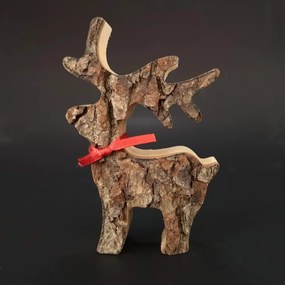 AMADEA Drevený jeleň s kôrou, masívne drevo, výška 8 cm