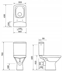 Cersanit Easy CleanOn, kombi wc so splachovaním 3/5l + sedátko z duroplastu s pomalým zatváraním, biela, K102-028