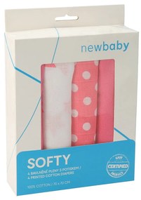 Látkové bavlnené plienky New Baby Softy s potiskom 70 x 70 cm 4 ks ružovo-biele