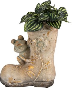 Dekoratívny kvetináč vysoká topánka s kvetinou a žabkou - 26*15*30 cm