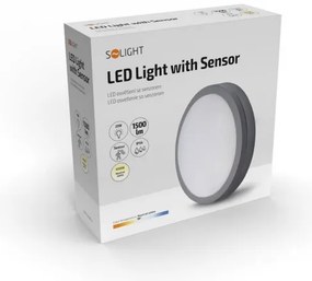 SOLIGHT LED vonkajšie osvetlenie so senzorom Siena, šedé, 20W, 1500lm, 4000K, IP54, 23cm