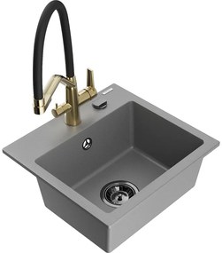Mexen Milo, granitový drez 435x410x171 mm, 1-komorový a drezová batéria Duo, šedá, 6505-71-671701-57-B