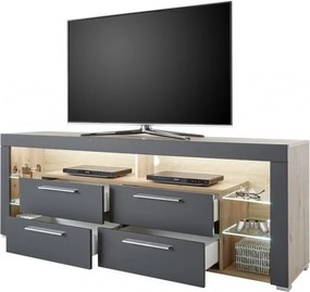 TV stolík Goal, dub/šedý, s osvetlením