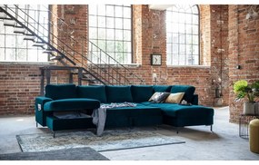 Zamatová rozkladacia rohová pohovka v petrolejovej farbe (pravý roh) Lofty Lilly – Miuform