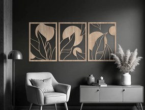 drevko 3-dielny drevený obraz Veľké listy Rozmer obrazu: 44,5 x 99 cm, Farba dekorácie: Čierna