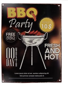 Čierna antik nástenná kovová ceduľa BBQ Party - 25*1*33 cm