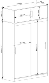 Šatní skříň s posuvnými dveřmi a nástavcem MONO CLP 150 cm olše