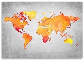 Obraz na plátně Mapa světa Oranžová - 120x80 cm