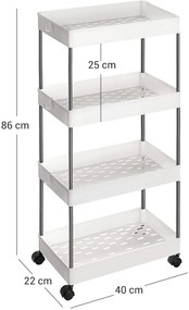 SONGMICS Pojazdný vozík 4 police biely 22 x 86 x 40 cm