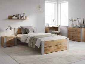 Posteľ IKAROS DOUBLE 90 x 200 cm, dub artisan/sivá Rošt: Bez roštu, Matrac: Matrac COCO MAXI 20 cm