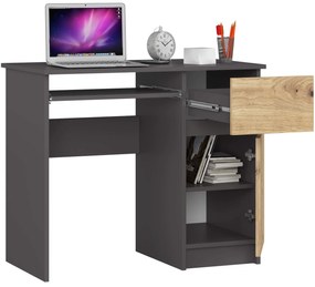 Psací stůl PIKSEL 90 cm grafitově šedý/dub artisan pravý