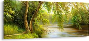 Obraz - Vŕba pri jazere, olejomaľba (120x50 cm)