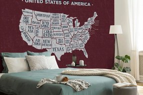 Samolepiaca tapeta náučná mapa USA s bordovým pozadím - 300x200