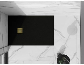 Mexen Stone+, obdĺžniková vanička z minerálneho kompozitu 110 x 80 cm, čierna, zlatá lesklá krytka, 44708011-G