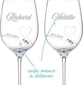 Svadobné poháre na víno Diamante Romance s kryštálmi Swarovski 2 ks