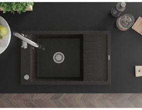 Mexen Elias, 1-komorový granitový drez 795x480x200 mm a drezová batéria Savita, čierna-zlatá metalíza, 6511-75-672601-00