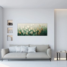 Obraz - Zlato-zelené listy (120x50 cm)