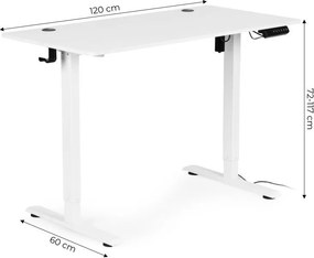 Elektrický výškovo nastaviteľný pracovný stôl s bielymi nohami - 120 x 60 cm
