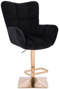 LuxuryForm DESIGN Barové kreslo AURORA VELUR na zlatej hranatej podstave - čierne