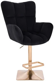 LuxuryForm DESIGN Barové kreslo AURORA VELUR na zlatej hranatej podstave - čierne