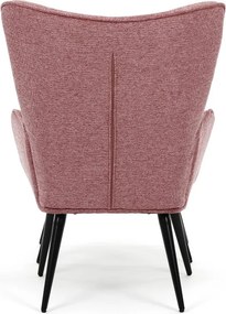 Relaxačné kreslo ušiak s taburetom ROYAL II — kov, látka, ružová