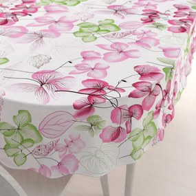 Biante Bavlnený oválny obrus Sandra SA-366 Ružovo-zelené kvety na bielom 140x220 cm