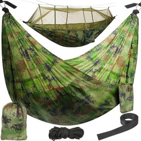 Turistická hojdacia sieť s moskytiérou SANTIAGO ARMY - 260 × 140 cm