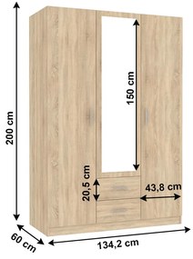 Šatníková skriňa Izetta Typ 2 (dub sonoma). Vlastná spoľahlivá doprava až k Vám domov. 794839