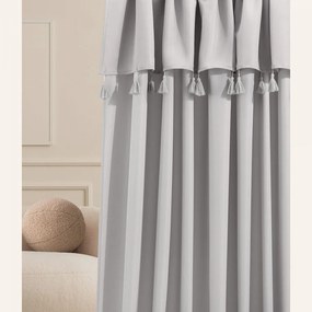 Sivý záves Astoria so strapcami na strieborné priechodky 140 x 280 cm