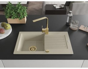 Mexen Pablo, granitový drez 752x436x161 mm, 1-komorový a zlatá batéria Rita, béžová, 6510-69-670300-50