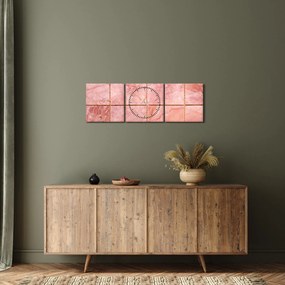 Obraz - Ružové, mramorované dlaždice (s hodinami) (90x30 cm)