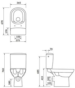 Cersanit CITY - WC kombi + antibakteriálne sedátko s funkciou pomalého zatvárania, horizontálny odpad, prívod vody z boku nádržky, K35-035